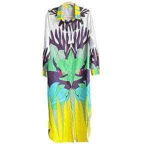 Egemiss Statement Maxi Shirt Dress S Bold Botanical Print Resort Glam Editorial
